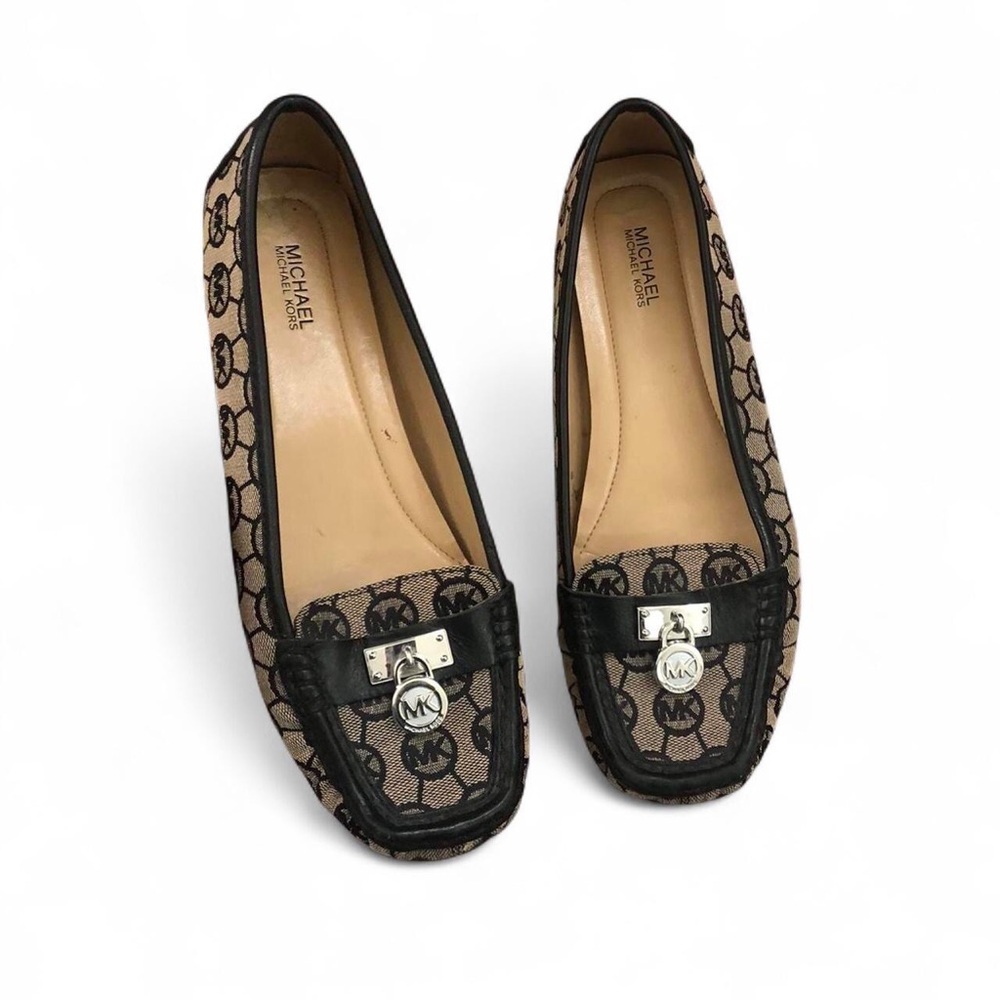 MK Hamilton Monogram Logo Loafers Preppy Ballet flats Square toe padlock office - Picture 2 of 4